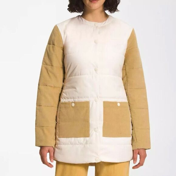 THE NORTH FACE | W Harway Collarless Midi Puffer Coat Jacket Off White Tan | XXL - Picture 1 of 12